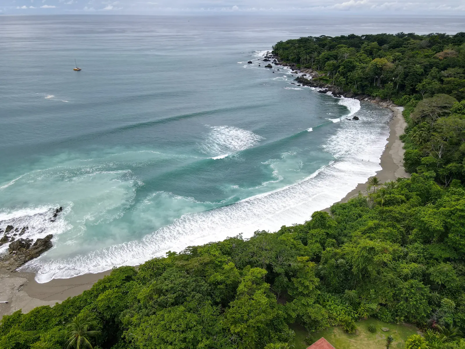 Dramatic rainforest mountains dropping to the Pacific surf along the Dominical and Uvita coast